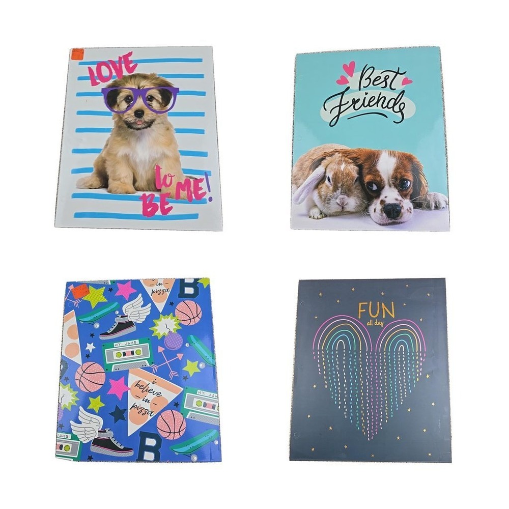 Top Flight Cute Fun Pocket Folders Lot of 4 3 Ring Binder School New